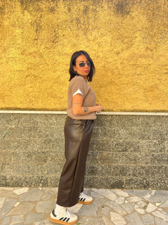 Pantaloni ecopelle Marrone 91098