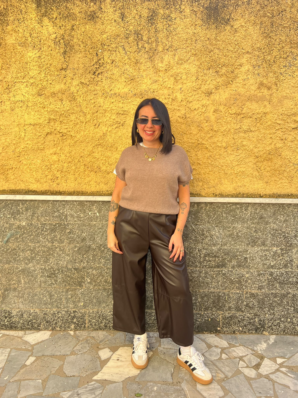 Pantaloni ecopelle Marrone 91098