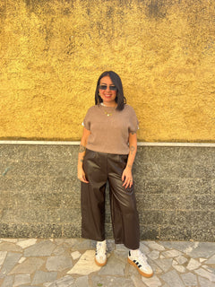 Pantaloni ecopelle Marrone 91098