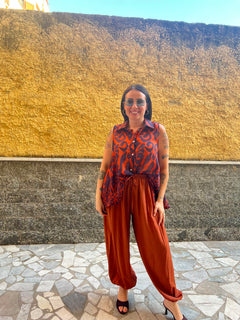 Pantaloni Elastico Alla Caviglia Mattone  55671