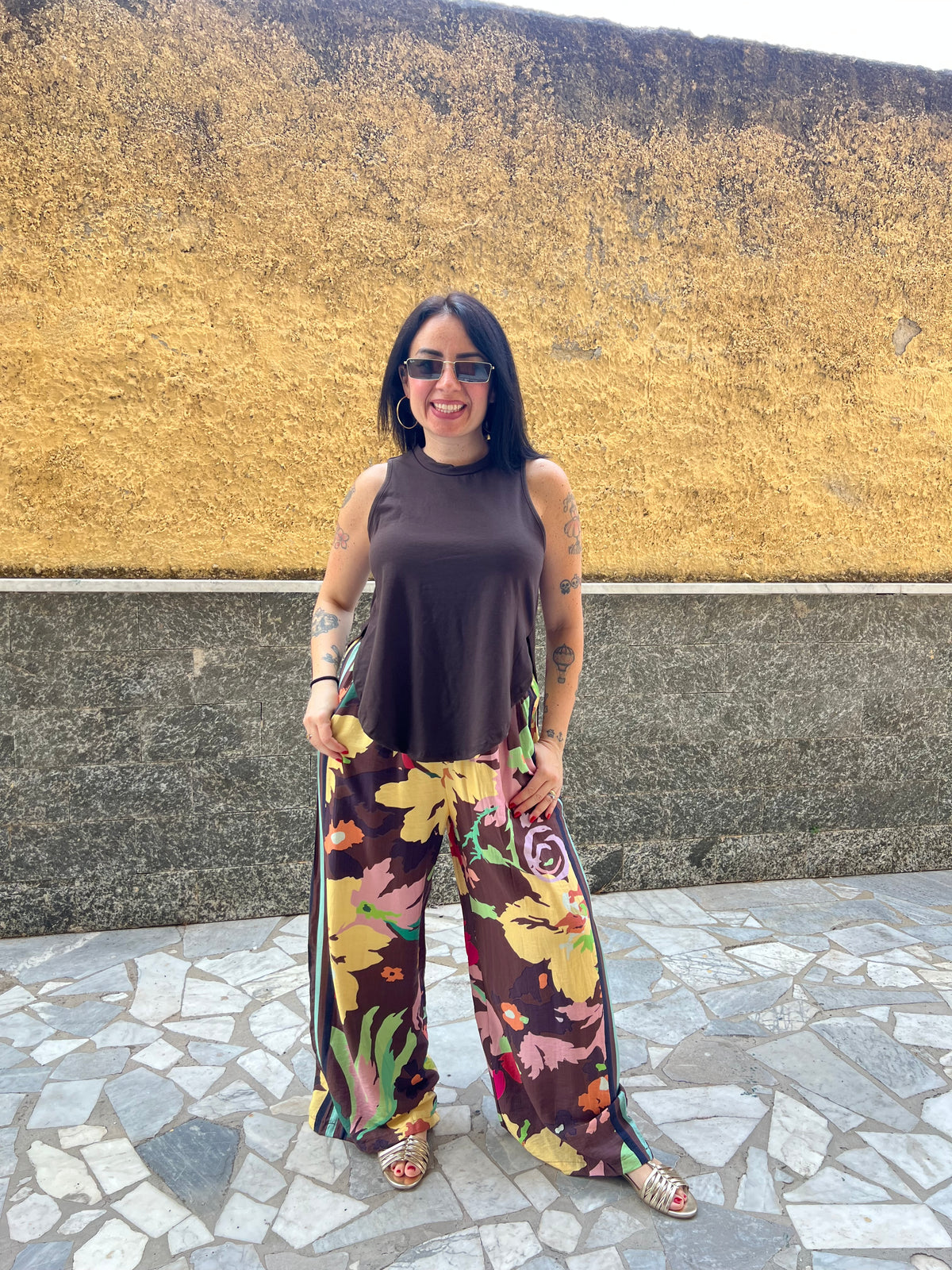 Pantaloni Fiori Marrone 65793