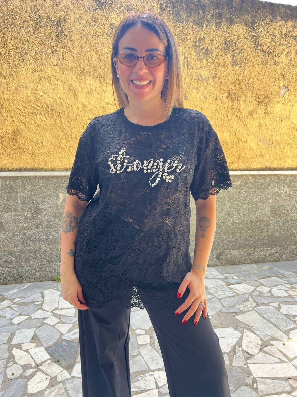 Maglia Merletto Nera