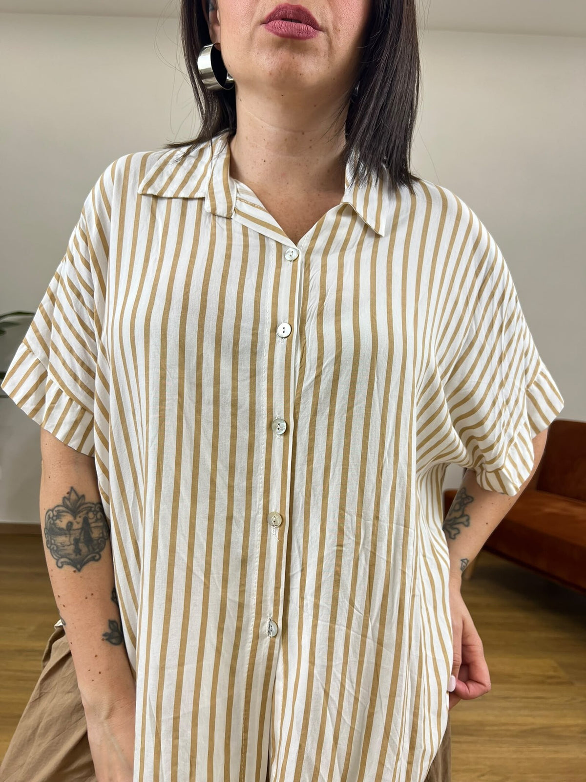 Camicia Righe Beige  65793