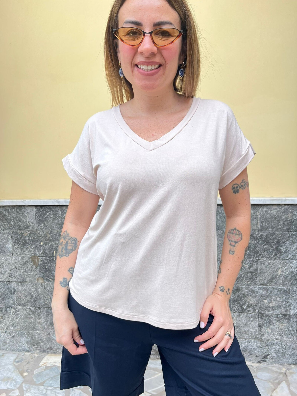 Shirt Scollo V Beige 35427