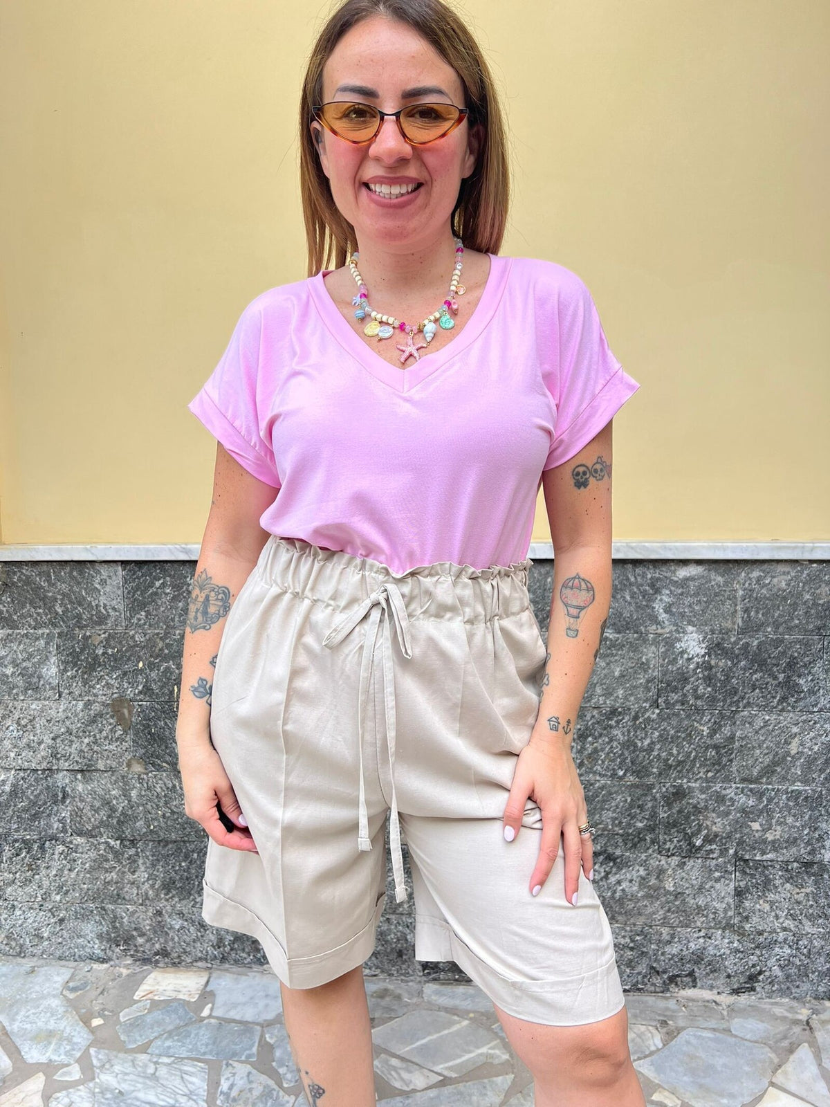 Shirt Scollo V Rosa 35427