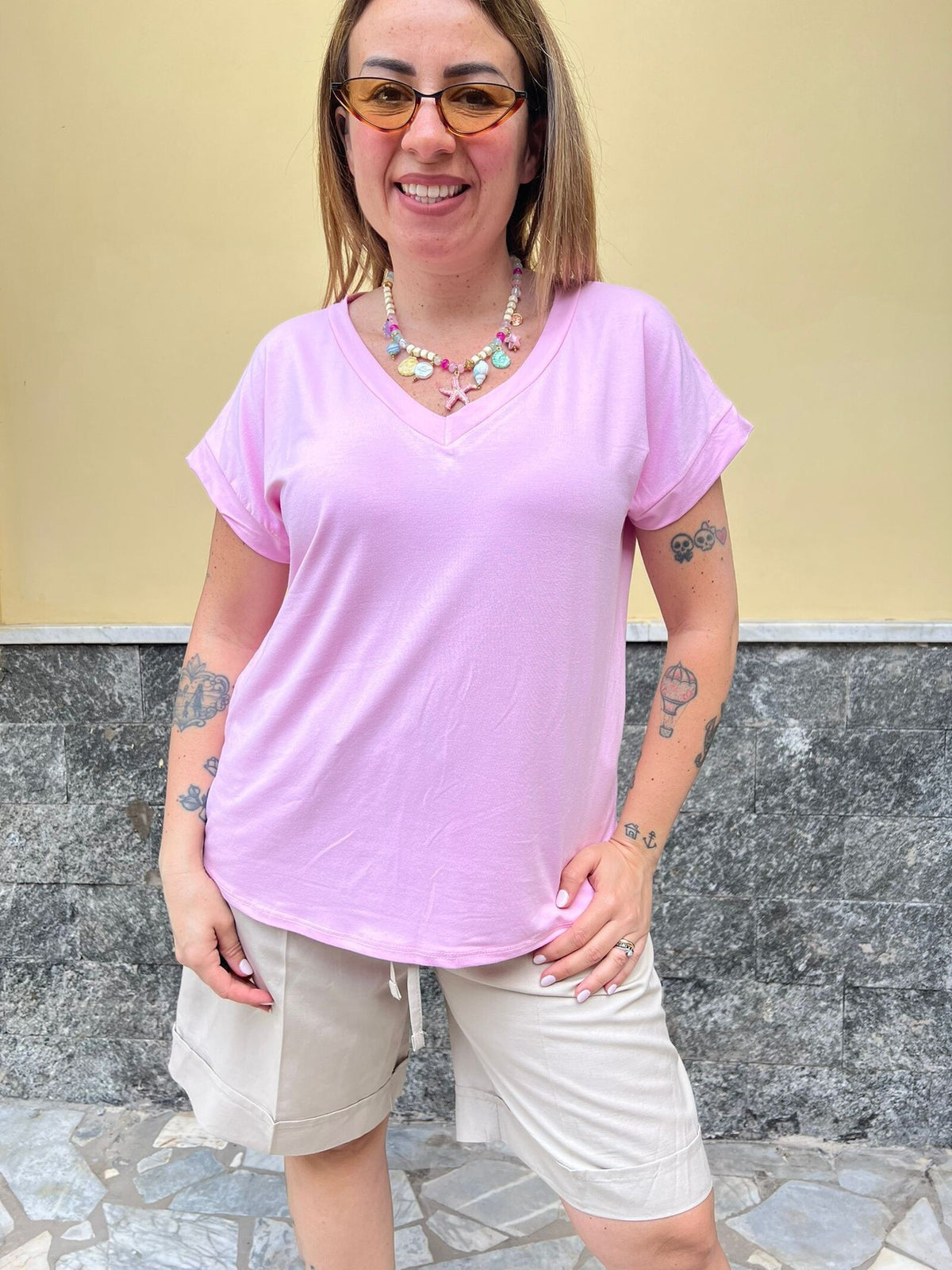 Shirt Scollo V Rosa 35427