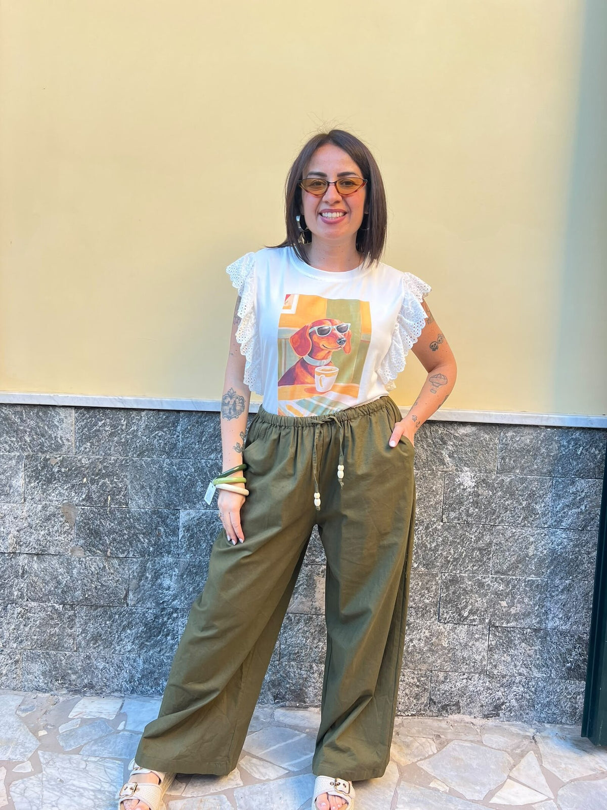 Pantaloni Perline Verde 8976