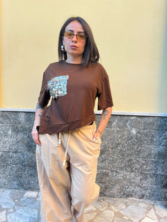 Shirt Taschino Pailettes Marrone 7854