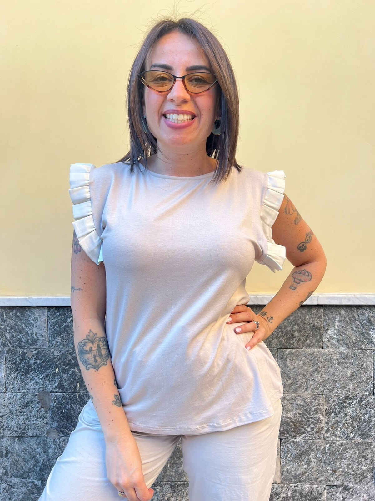 Shirt Plisse Beige