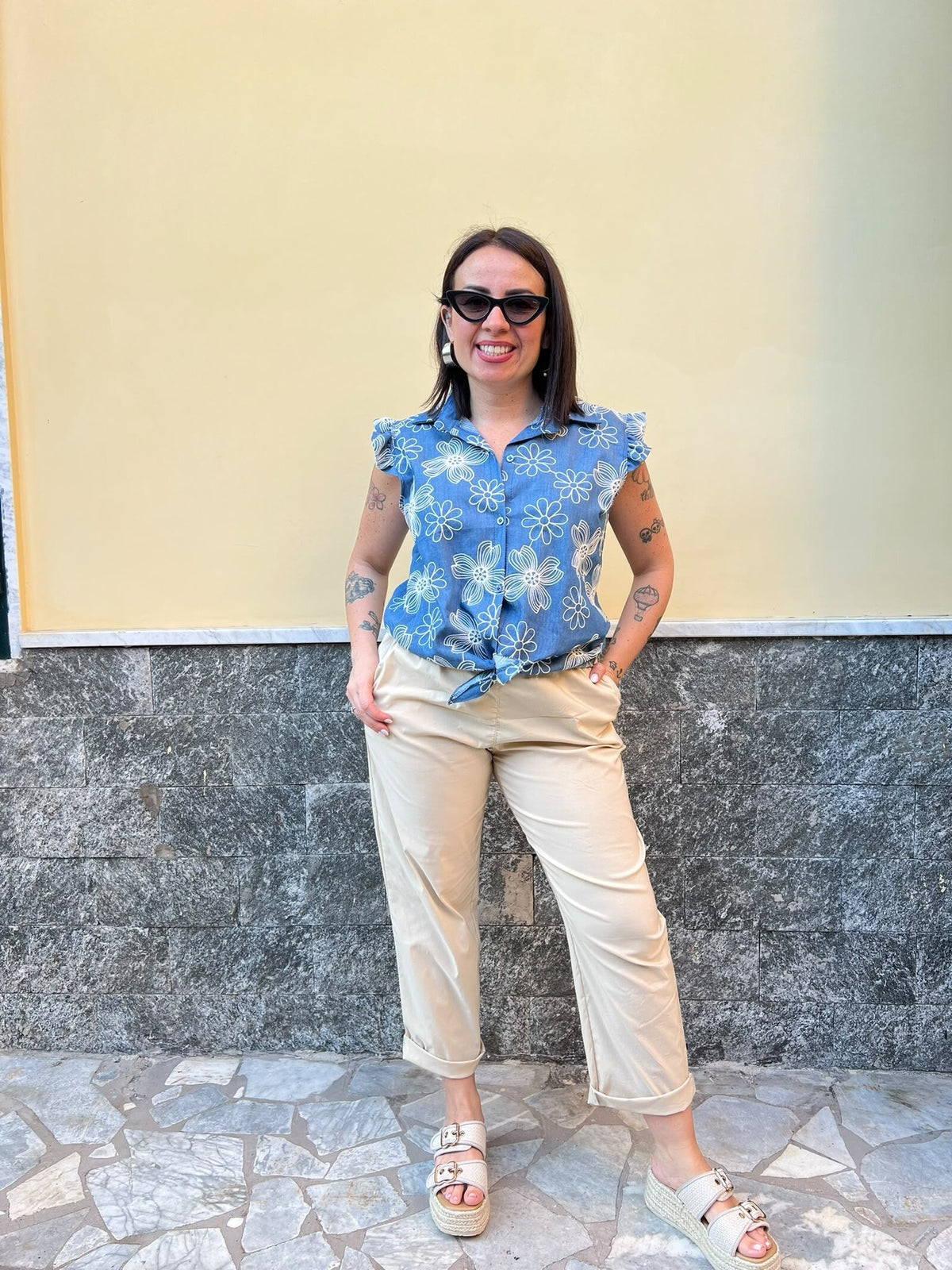 Camicia Denim Fiori