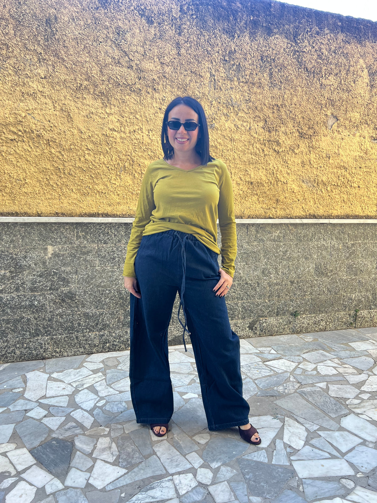 Maglia Manica Lunga Scollo V Lime