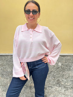 Polo Righe in Filo  Rosa