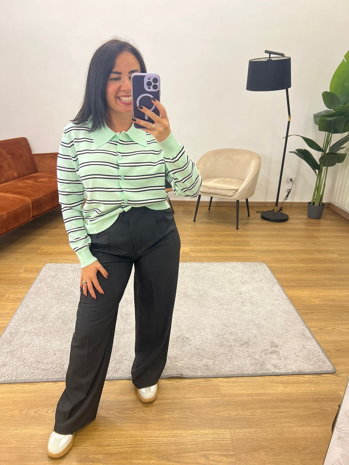 Cardigan Righe Verde