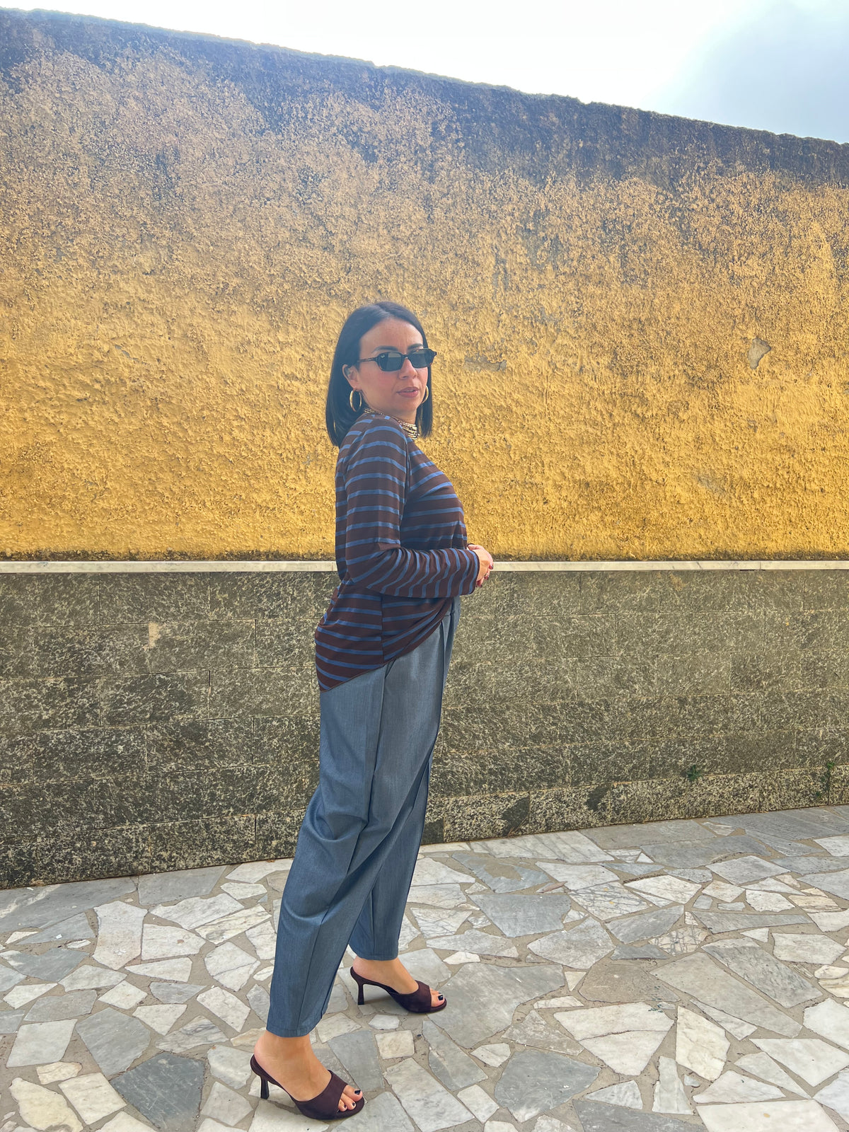 Maglia Patty righe Denim & Marrone 55671
