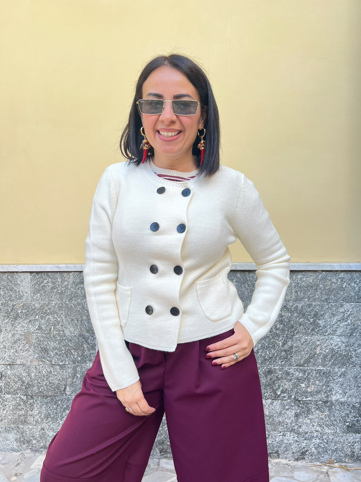 Cardigan doppio petto panna 10501281