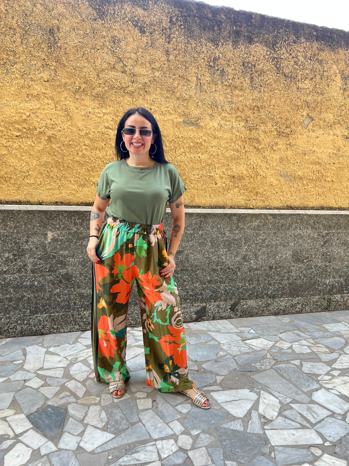 Pantaloni Fiori Verde 65793
