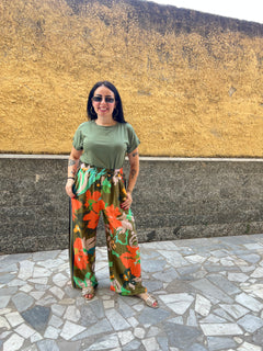 Pantaloni Fiori Verde 65793