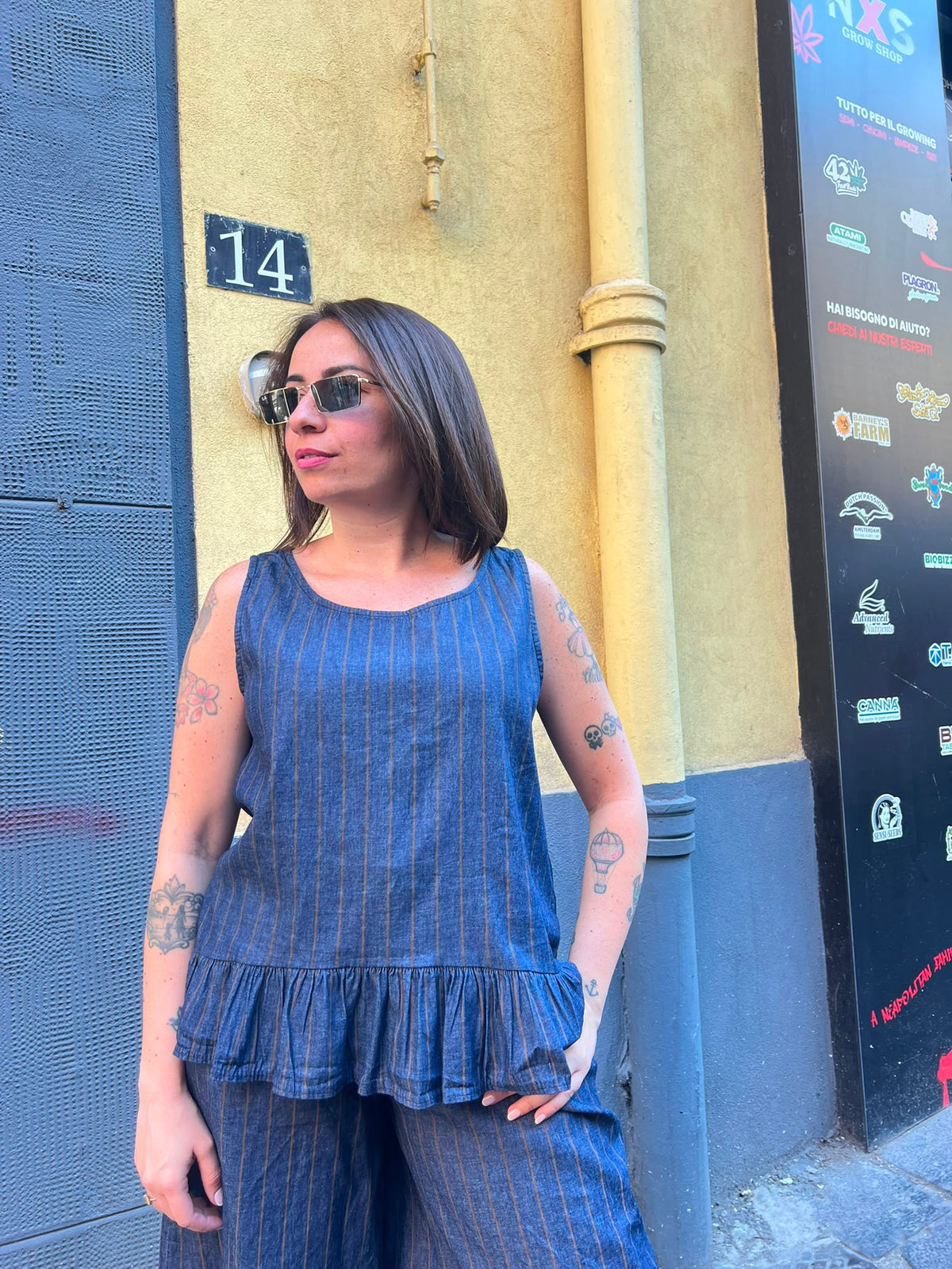 Canotta denim gessato 7854