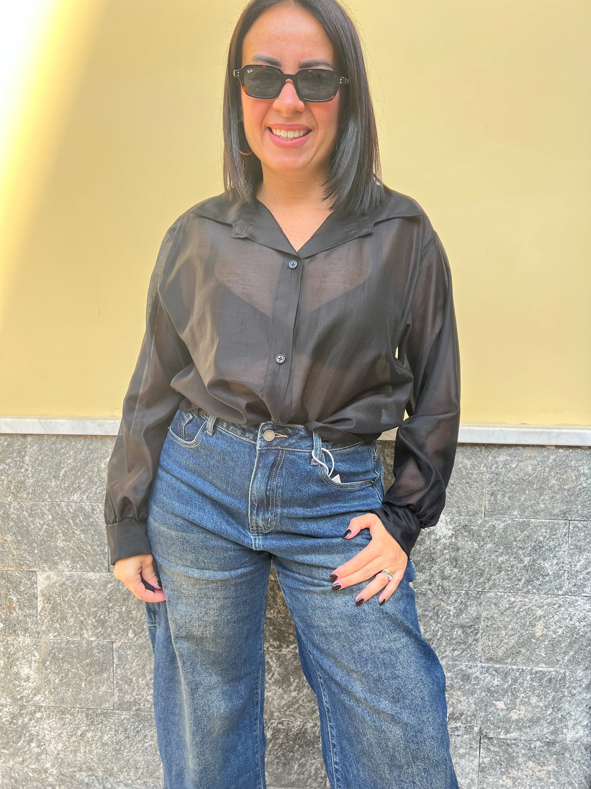 Camicia Over Velo Nera