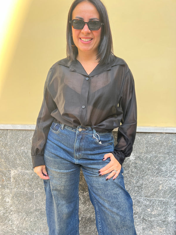 Camicia Over Velo Nera