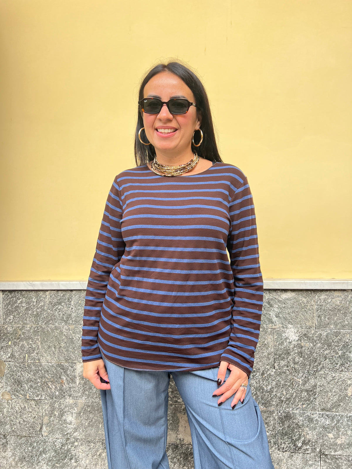 Maglia Patty righe Denim & Marrone 55671