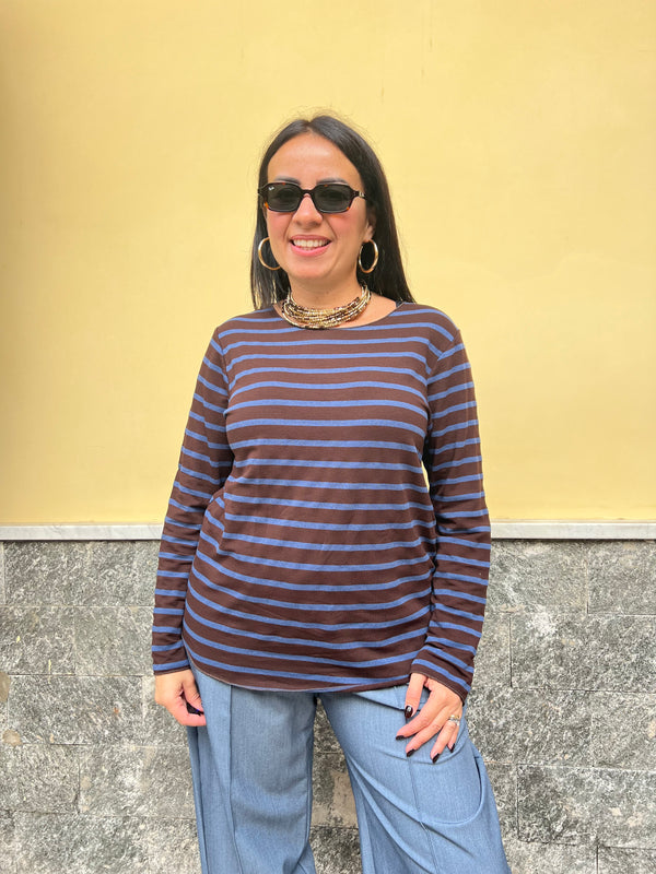 Maglia Patty righe Denim & Marrone 55671