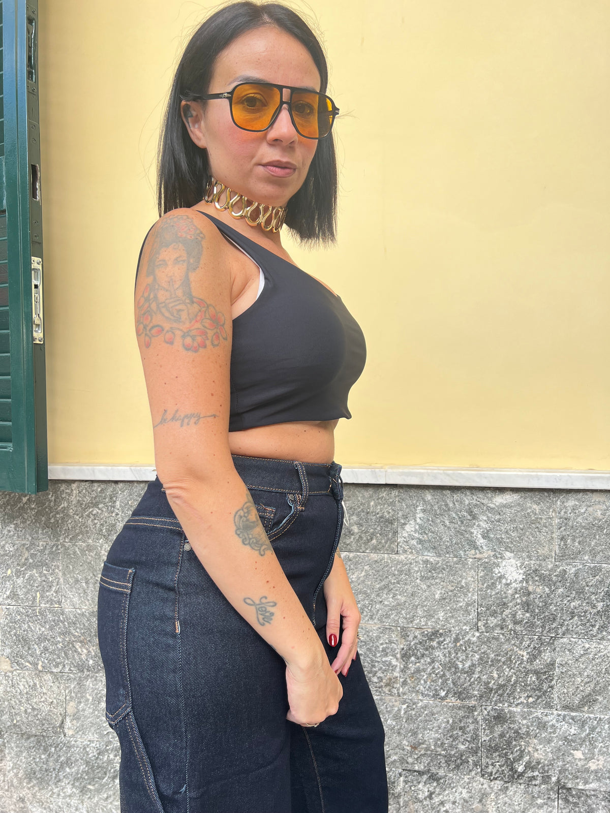 Top Crop  Lycra Nero