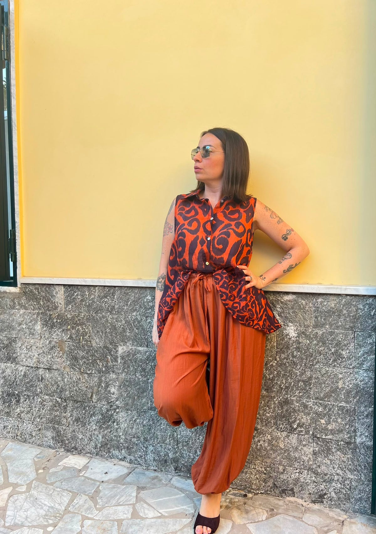 Pantaloni Elastico Alla Caviglia Mattone  55671
