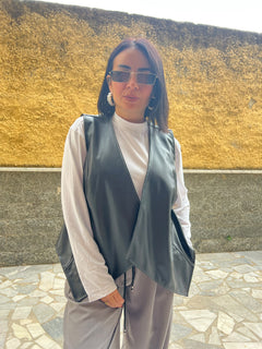 Gilet ecopelle Nero