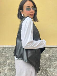 Gilet ecopelle Nero