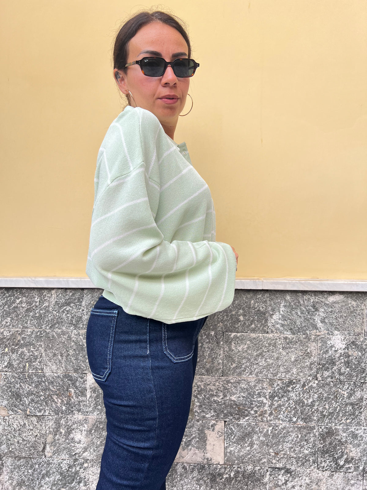 Polo Righe in Filo Verde