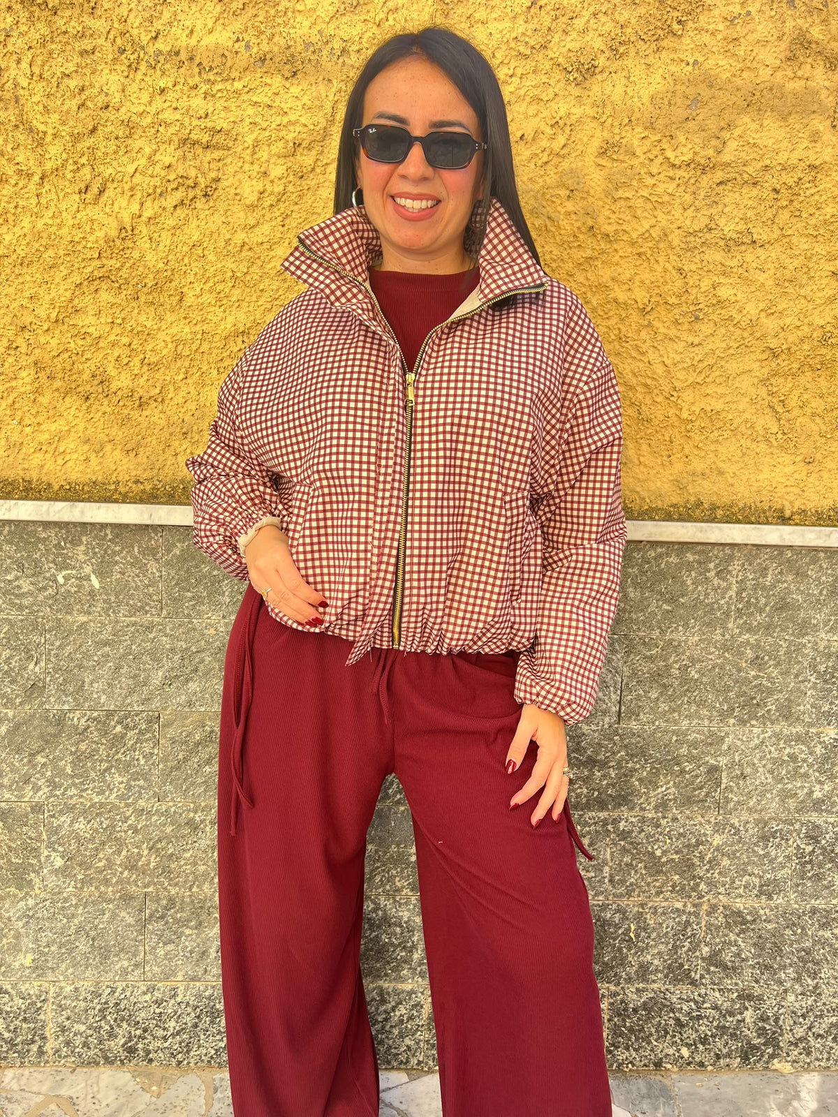 Bomber Quadri Bordeaux 141708
