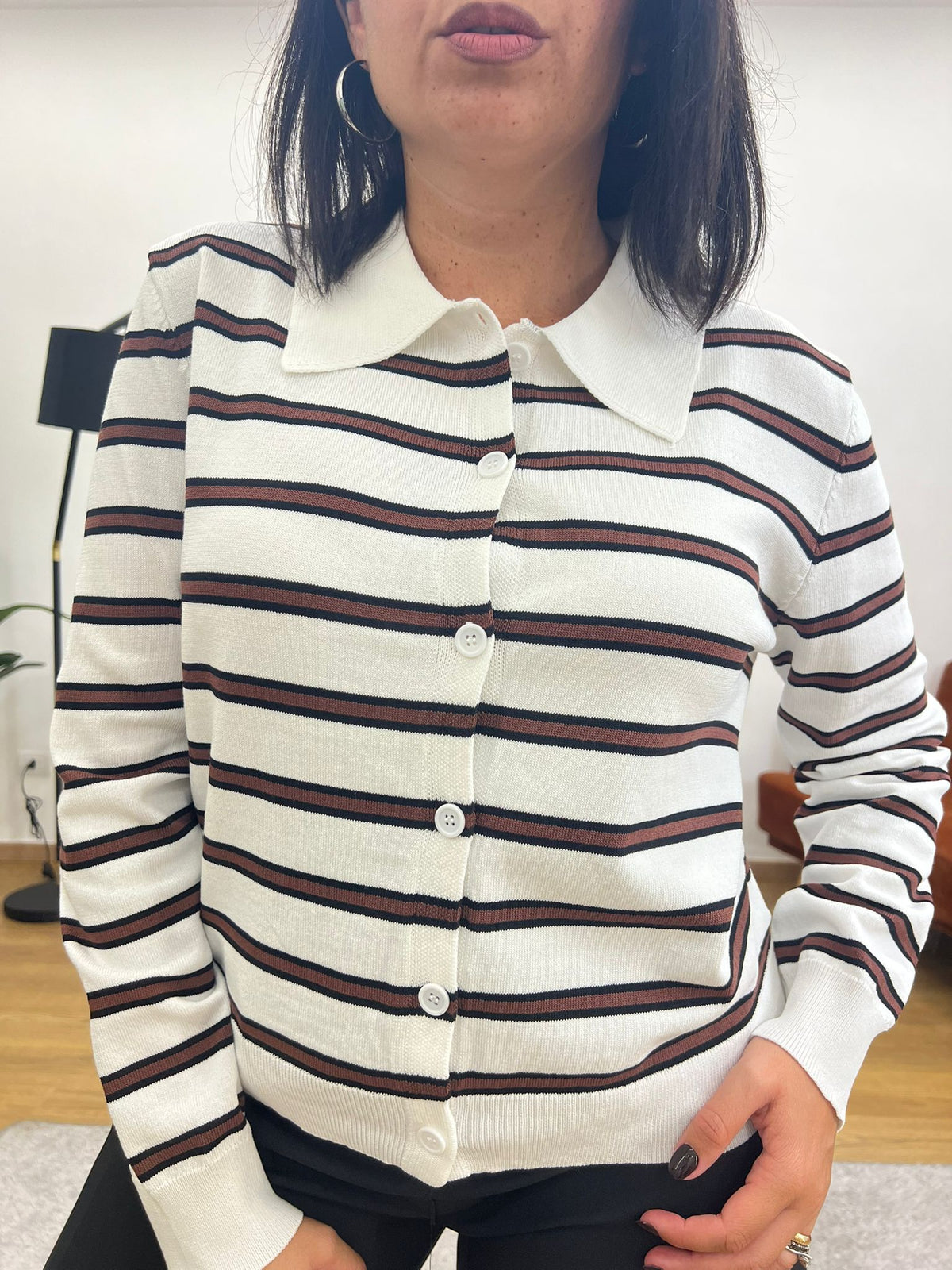 Cardigan Righe Bianco
