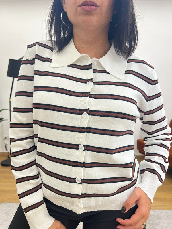 Cardigan Righe Bianco