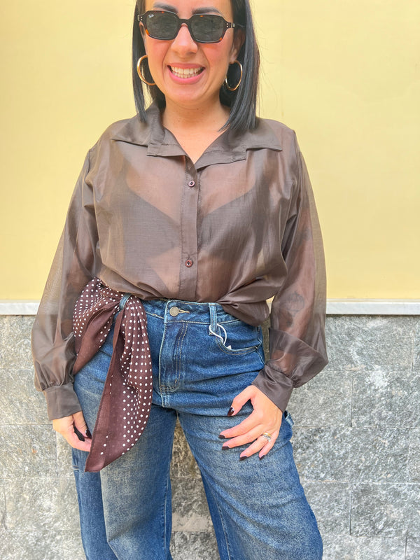 Camicia Over Velo Marrone