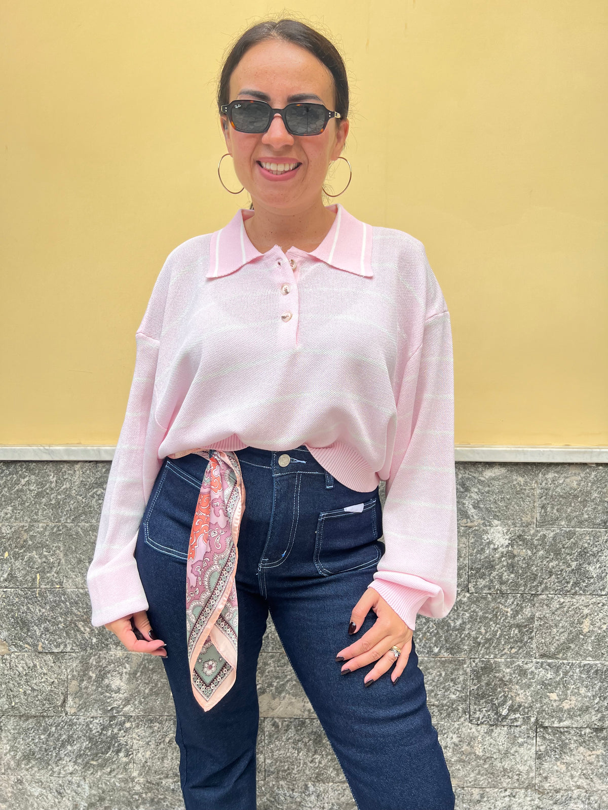Polo Righe in Filo  Rosa