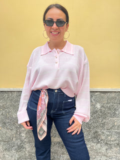 Polo Righe in Filo  Rosa
