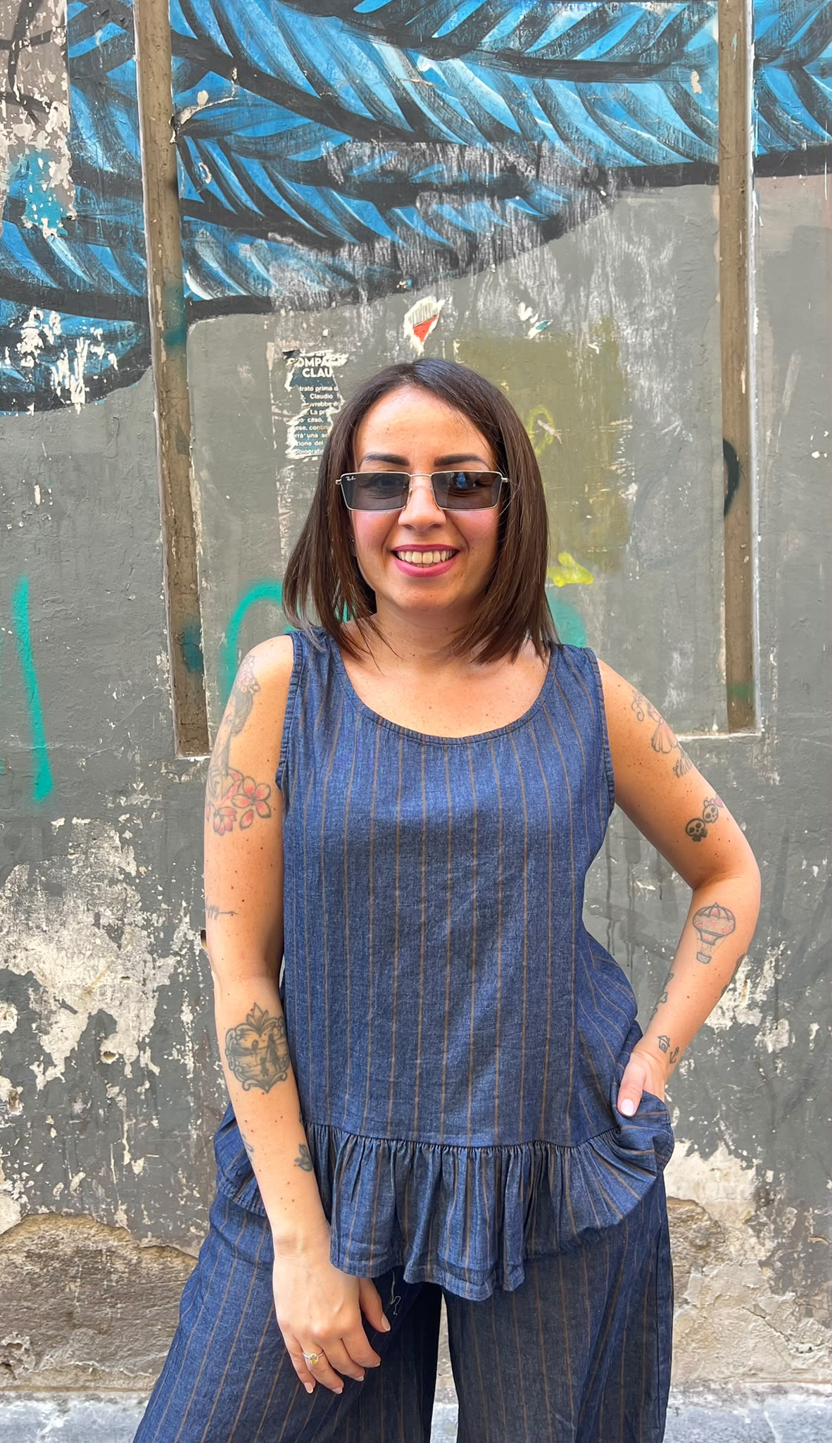 Canotta denim gessato 7854