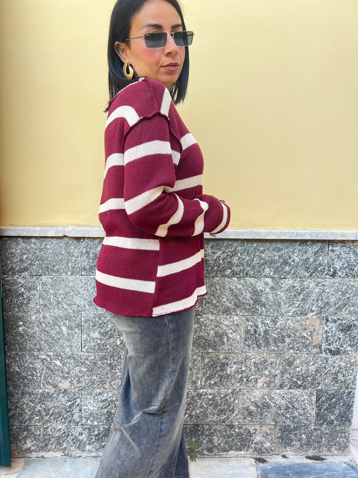Maglia Filo righe Bordeaux  7854
