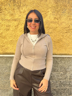 Cardigan zip slim  fango chiaro 75915