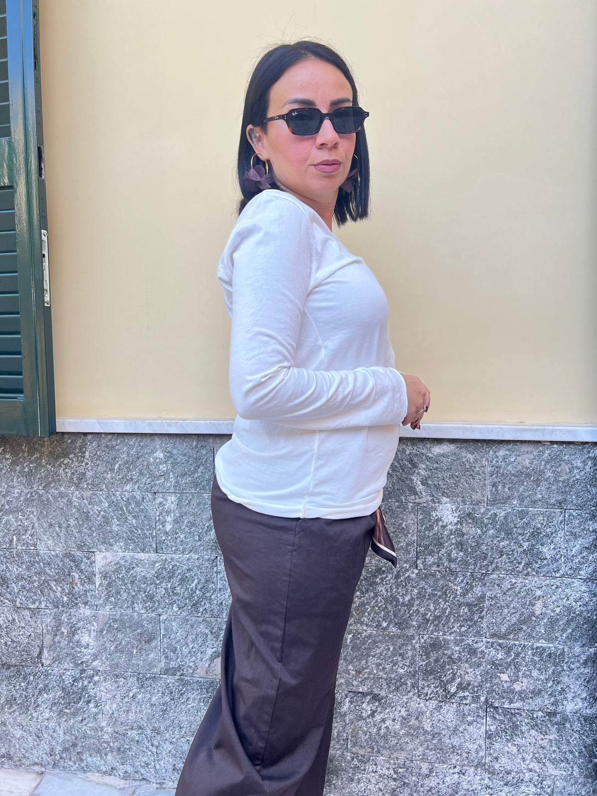 Maglia Manica Lunga Scollo V Bianca