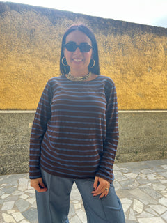 Maglia Patty righe Denim & Marrone 55671