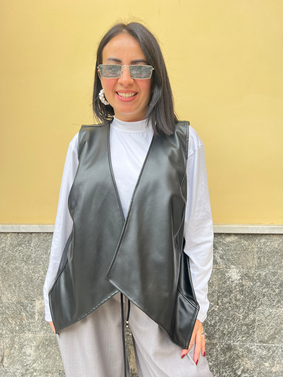 Gilet ecopelle Nero