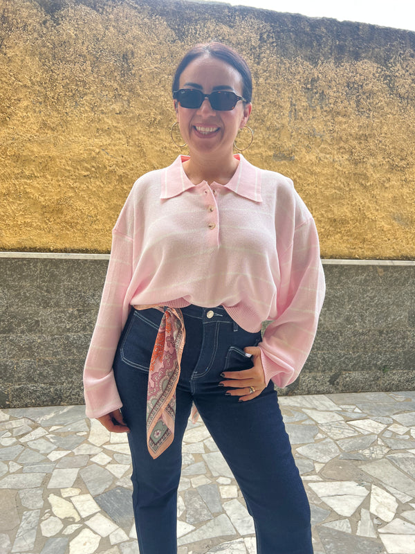 Polo Righe in Filo  Rosa