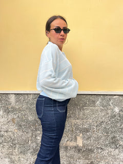 Polo Righe in Filo Cielo