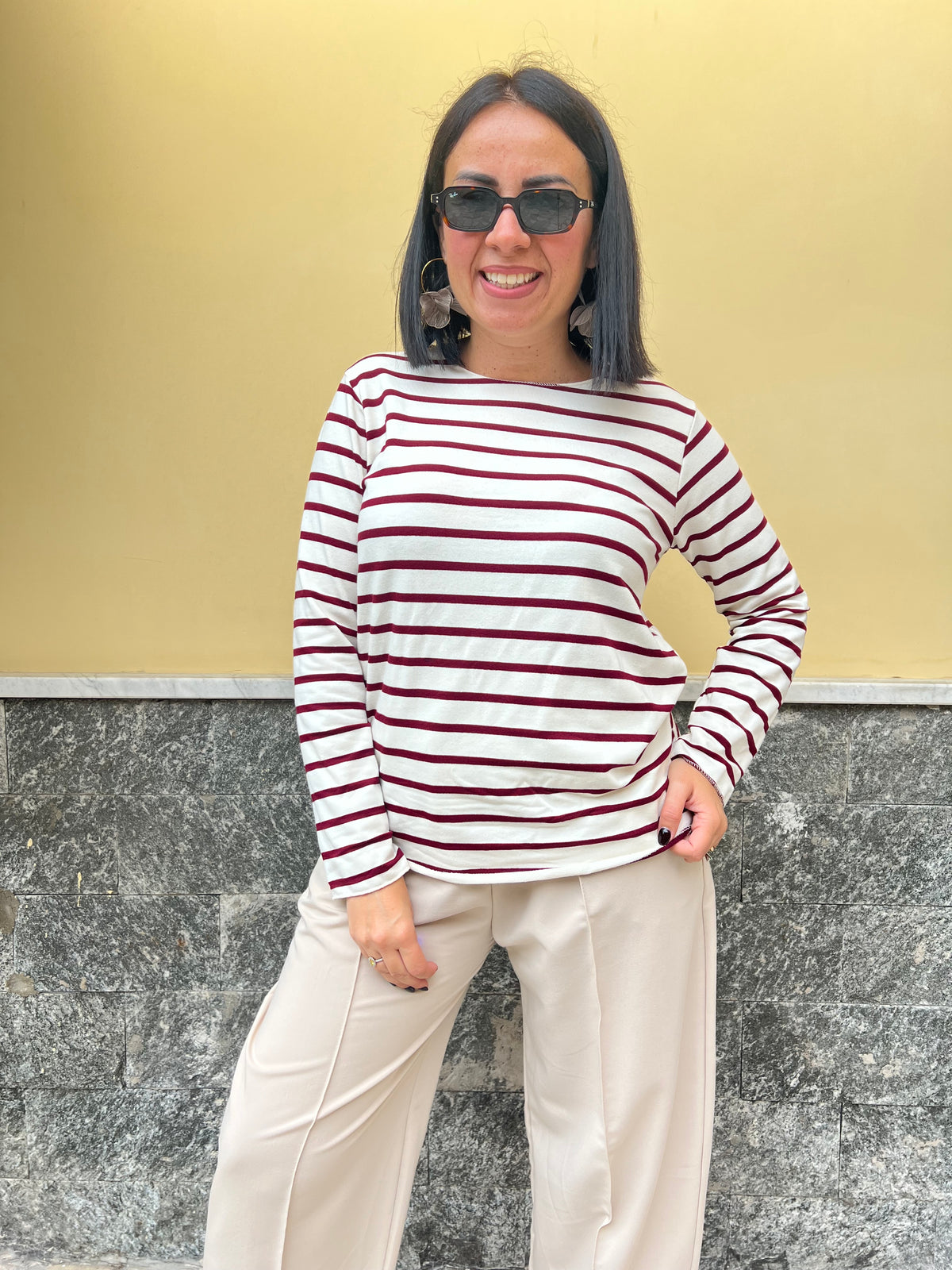 Maglia Patty righe Bordeaux & panna 55671
