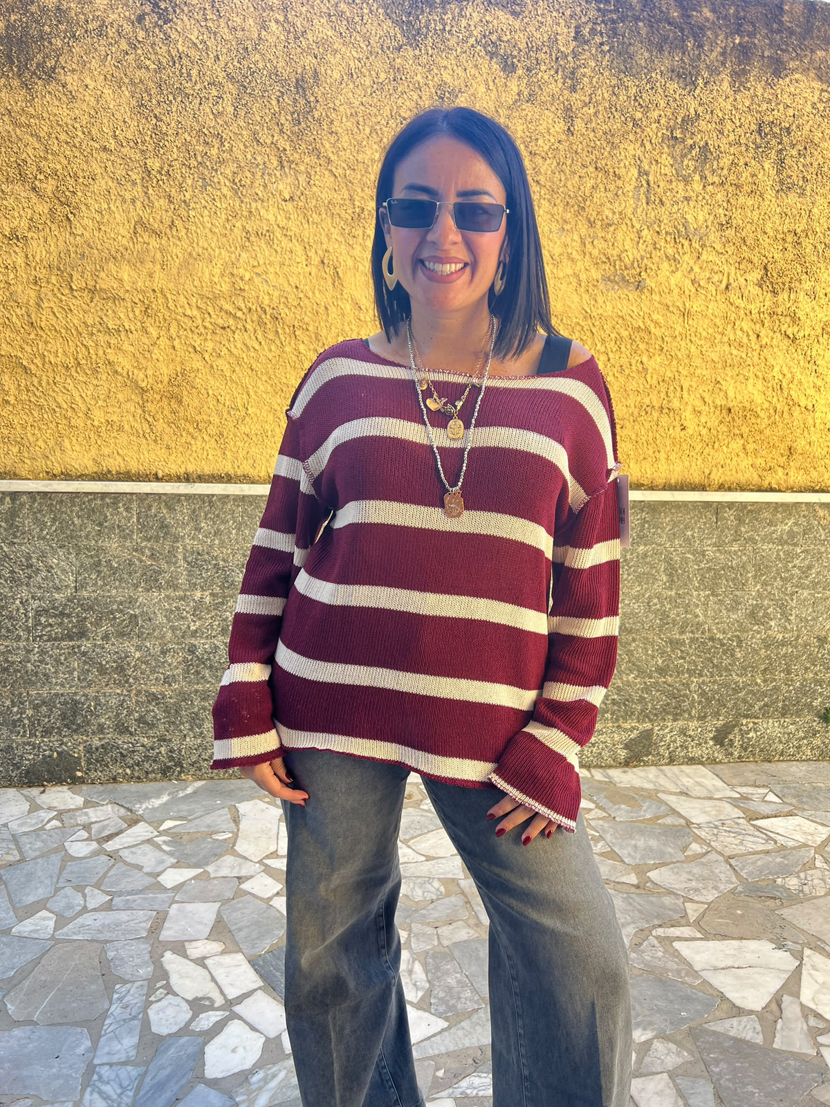 Maglia Filo righe Bordeaux  7854