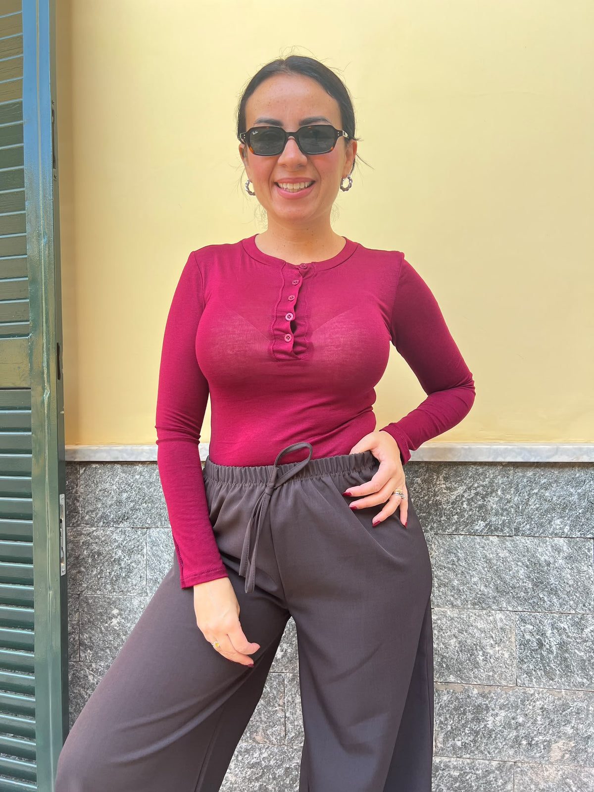Maglia Slim Bottoncini Bordeaux