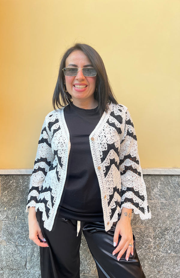 Cardigan Zig Zag Bianco