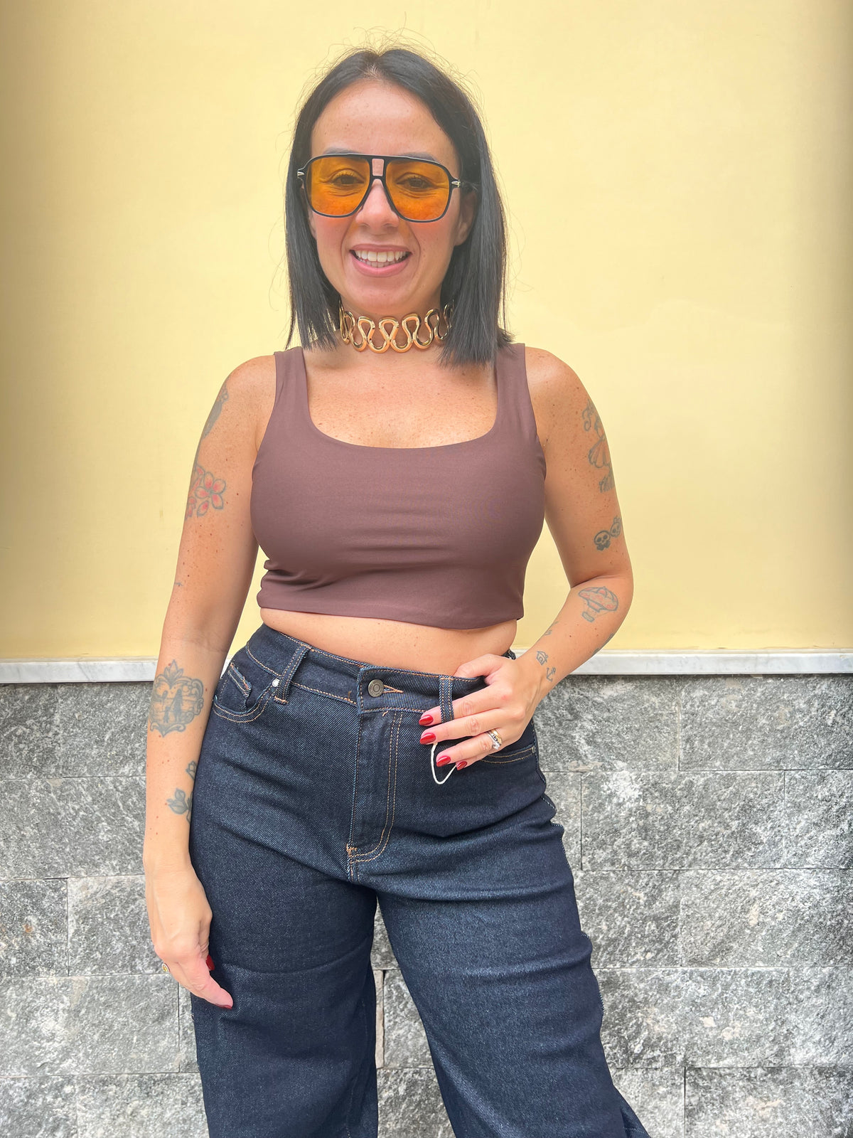 Top Crop  Lycra Marrone